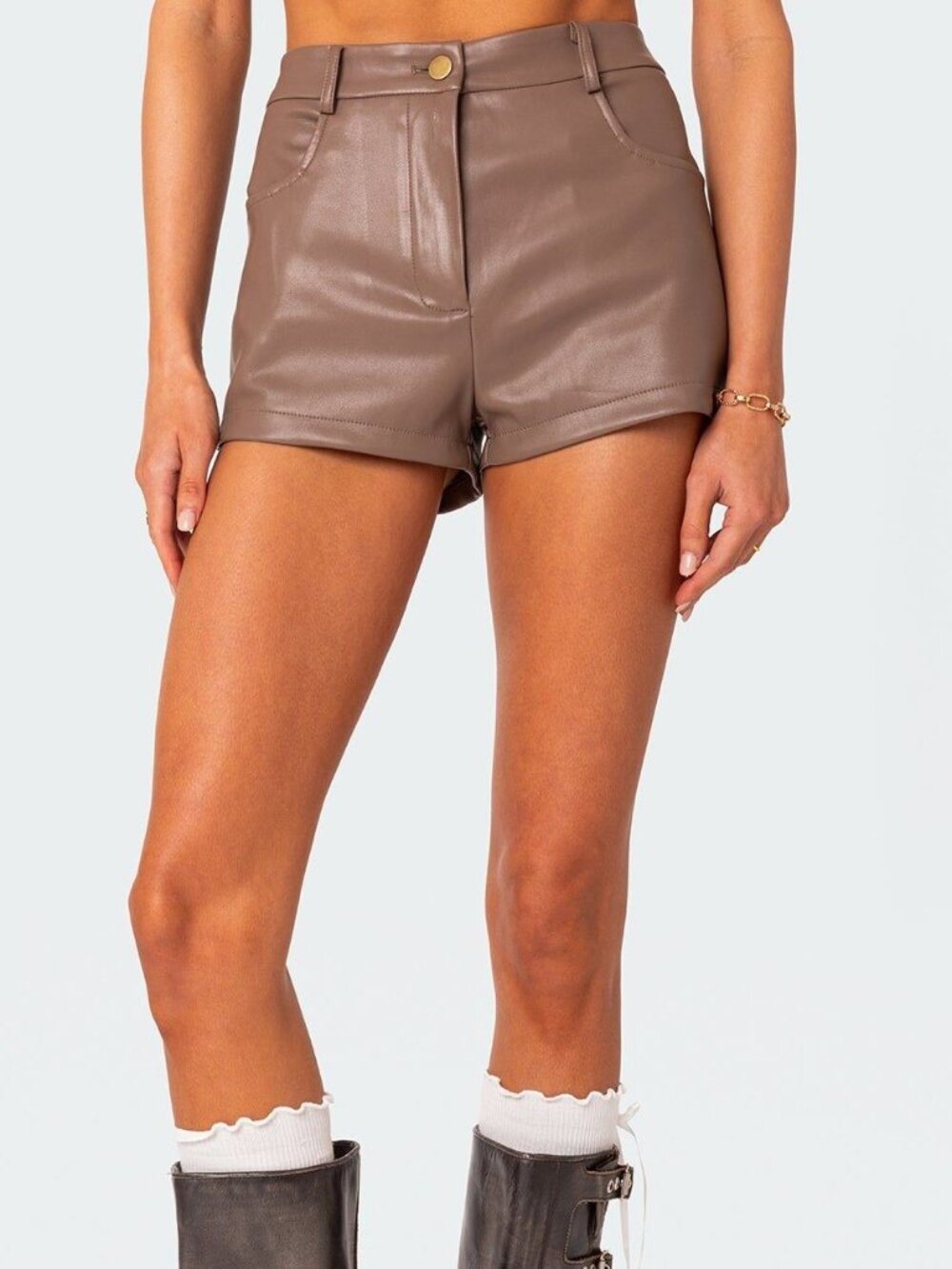 Edikted Taupe Soft Faux Leather High Waist Shorts Size XS New With Tags